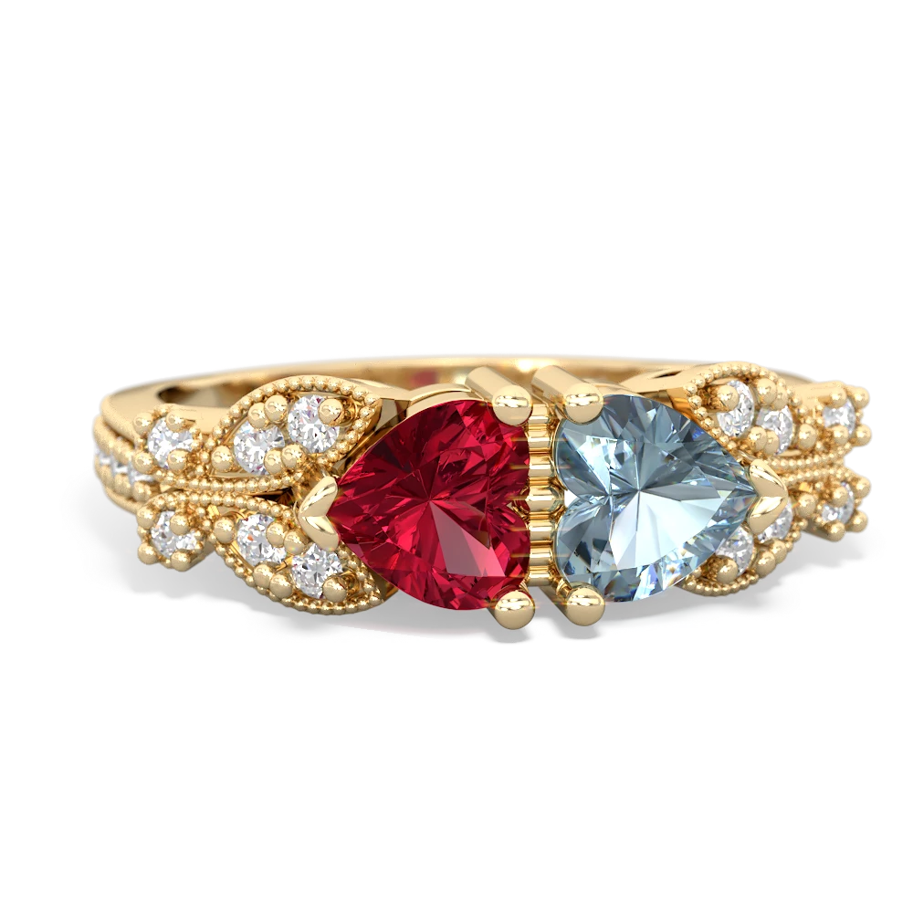 Lab Ruby Diamond Butterflies 14K Yellow Gold ring R5601