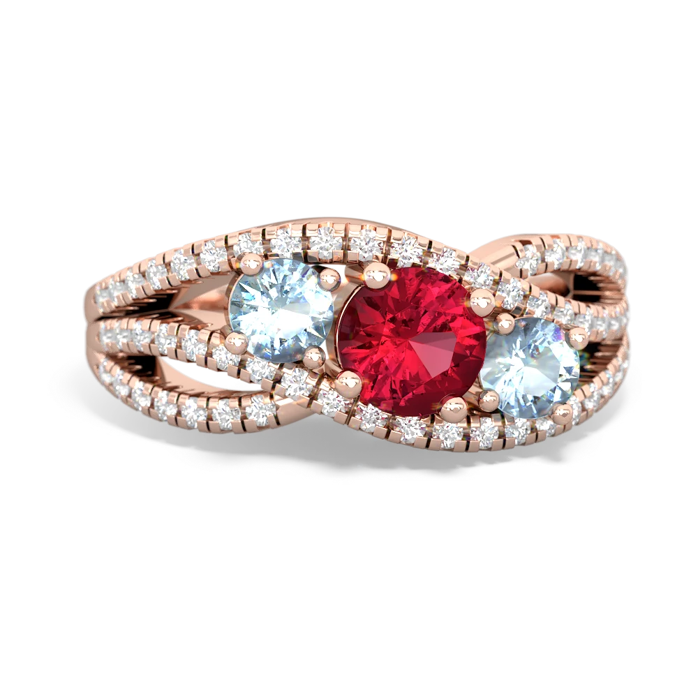 Lab Ruby Three Stone Aurora 14K Rose Gold ring R3080