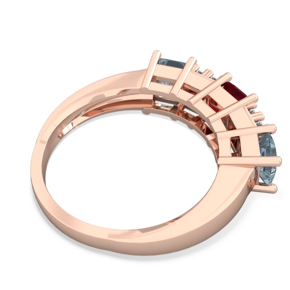 Lab Ruby Three Stone Diamond Cluster 14K Rose Gold ring R2592