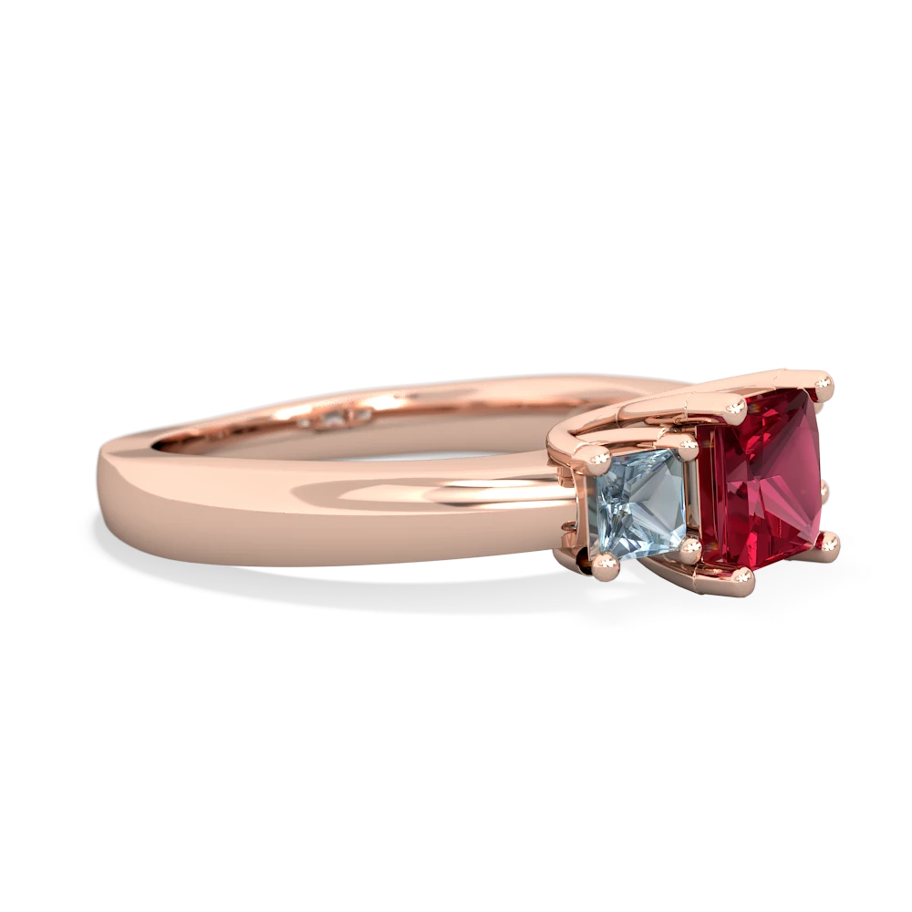 Lab Ruby Three Stone Trellis 14K Rose Gold ring R4015