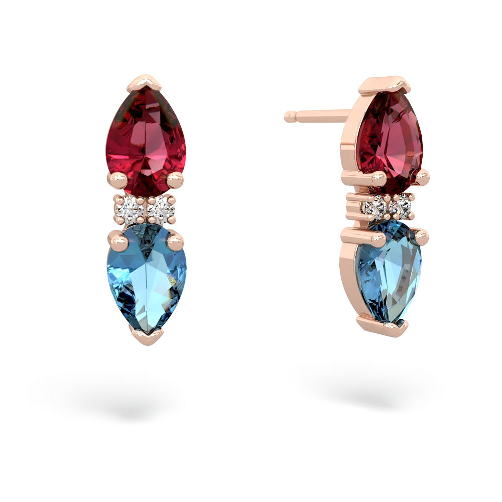 Lab Ruby Bowtie Drop 14K Rose Gold earrings E0865