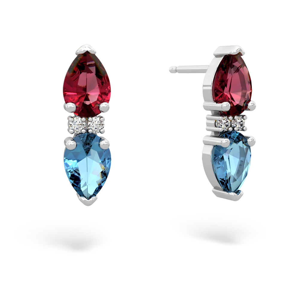 Lab Ruby Bowtie Drop 14K White Gold earrings E0865