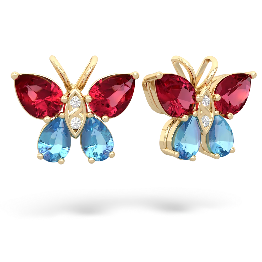 Lab Ruby Butterfly 14K Yellow Gold earrings E2215