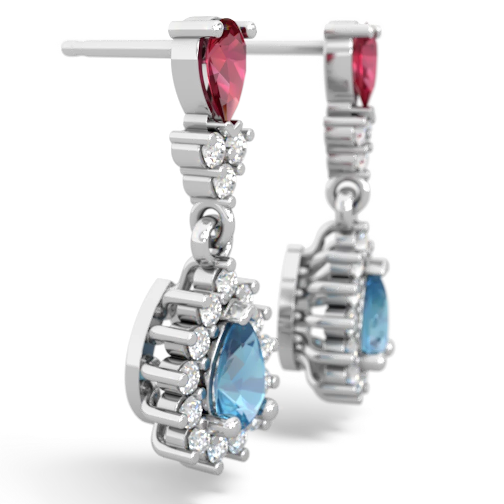 Lab Ruby Halo Pear Dangle 14K White Gold earrings E1882