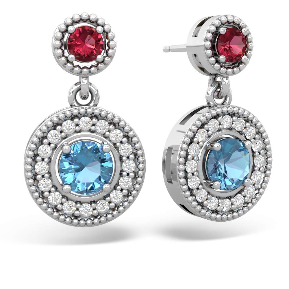 Lab Ruby Halo Dangle 14K White Gold earrings E5319