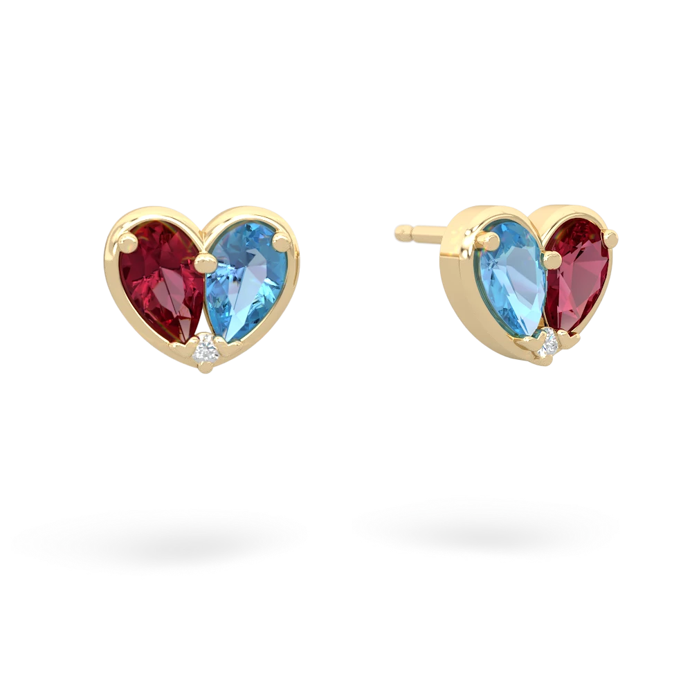 Lab Ruby 'Our Heart' 14K Yellow Gold earrings E5072