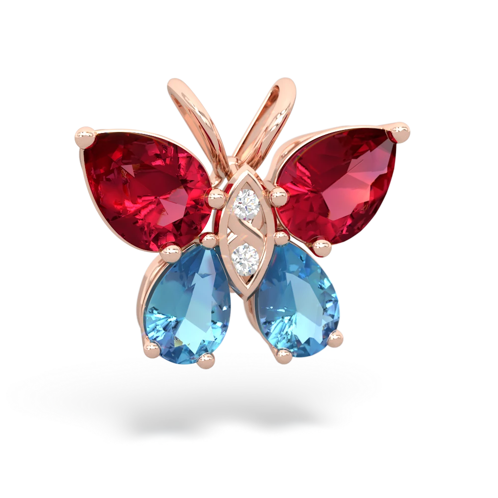 Lab Ruby Butterfly 14K Rose Gold pendant P2215