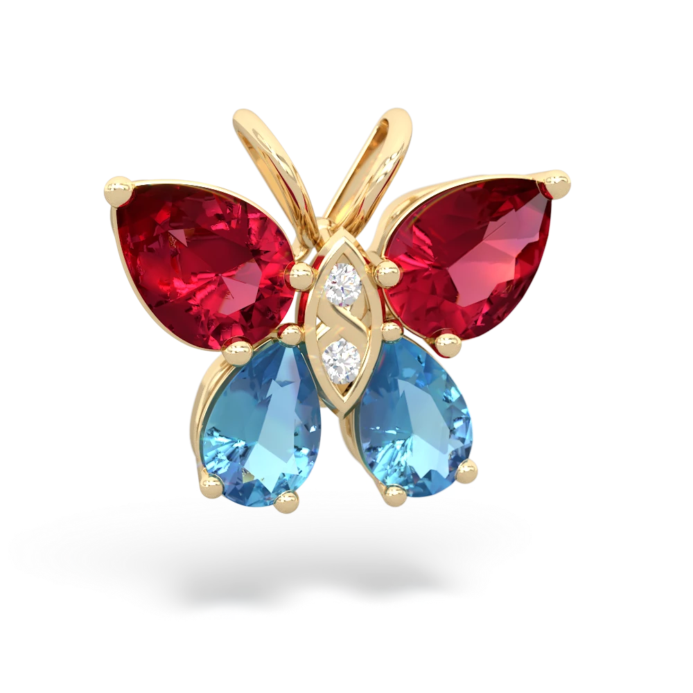 Lab Ruby Butterfly 14K Yellow Gold pendant P2215