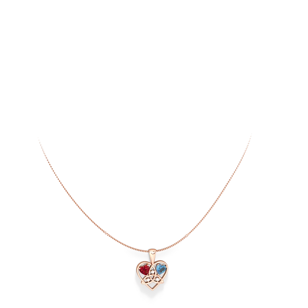 Lab Ruby Celtic Trinity Heart 14K Rose Gold pendant P5331