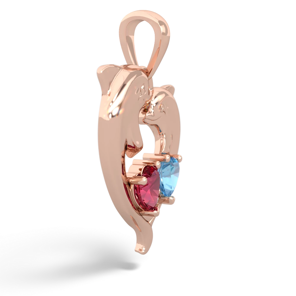 Lab Ruby Dolphin Heart 14K Rose Gold pendant P5820