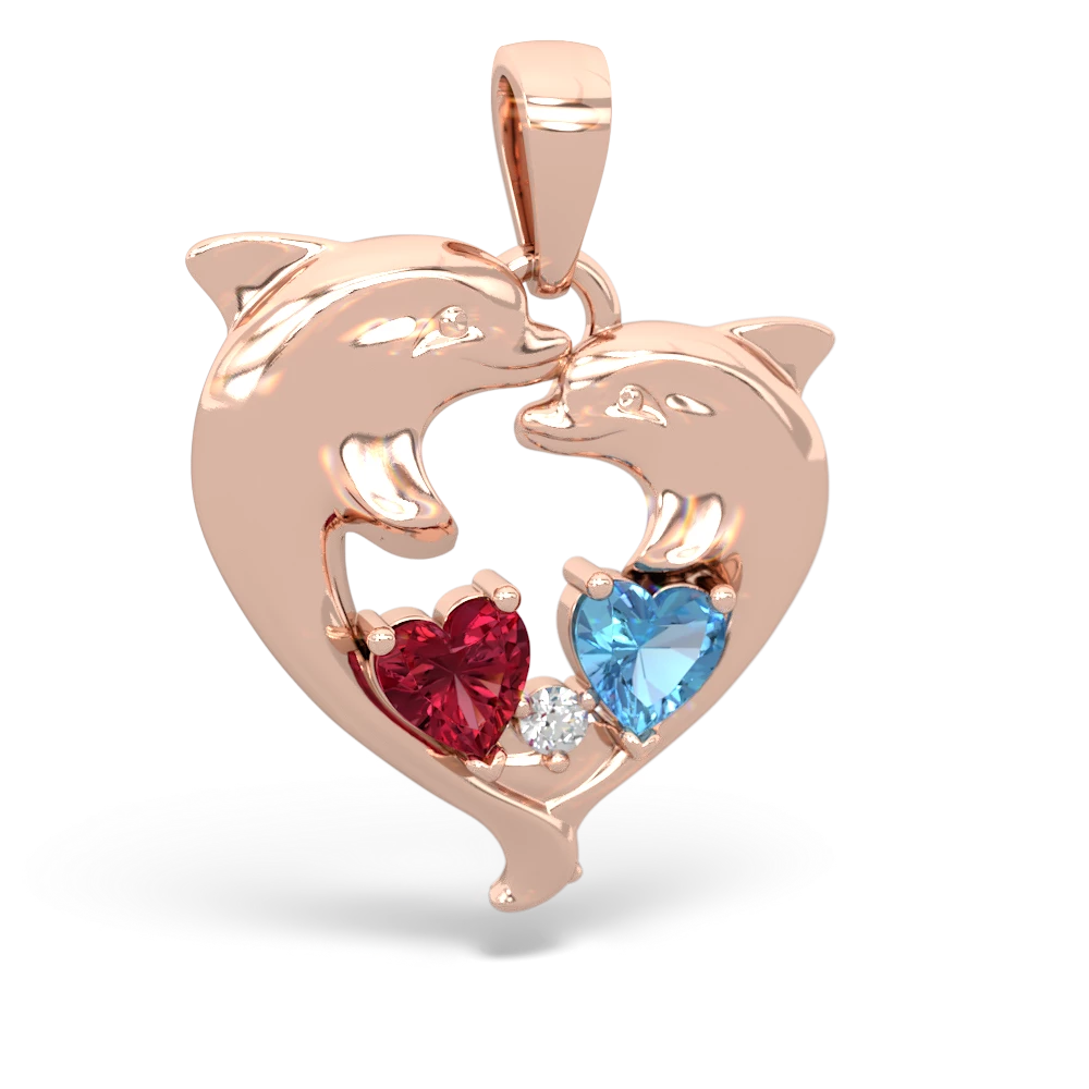 Lab Ruby Dolphin Heart 14K Rose Gold pendant P5820