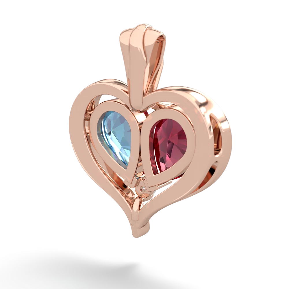 Lab Ruby Two Become One 14K Rose Gold pendant P5330