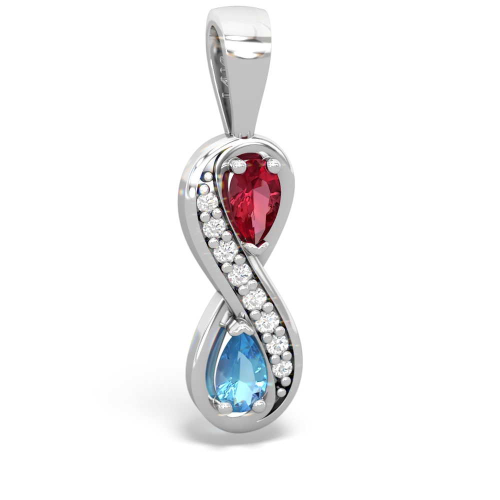 Lab Ruby Diamond Infinity 14K White Gold pendant P5390