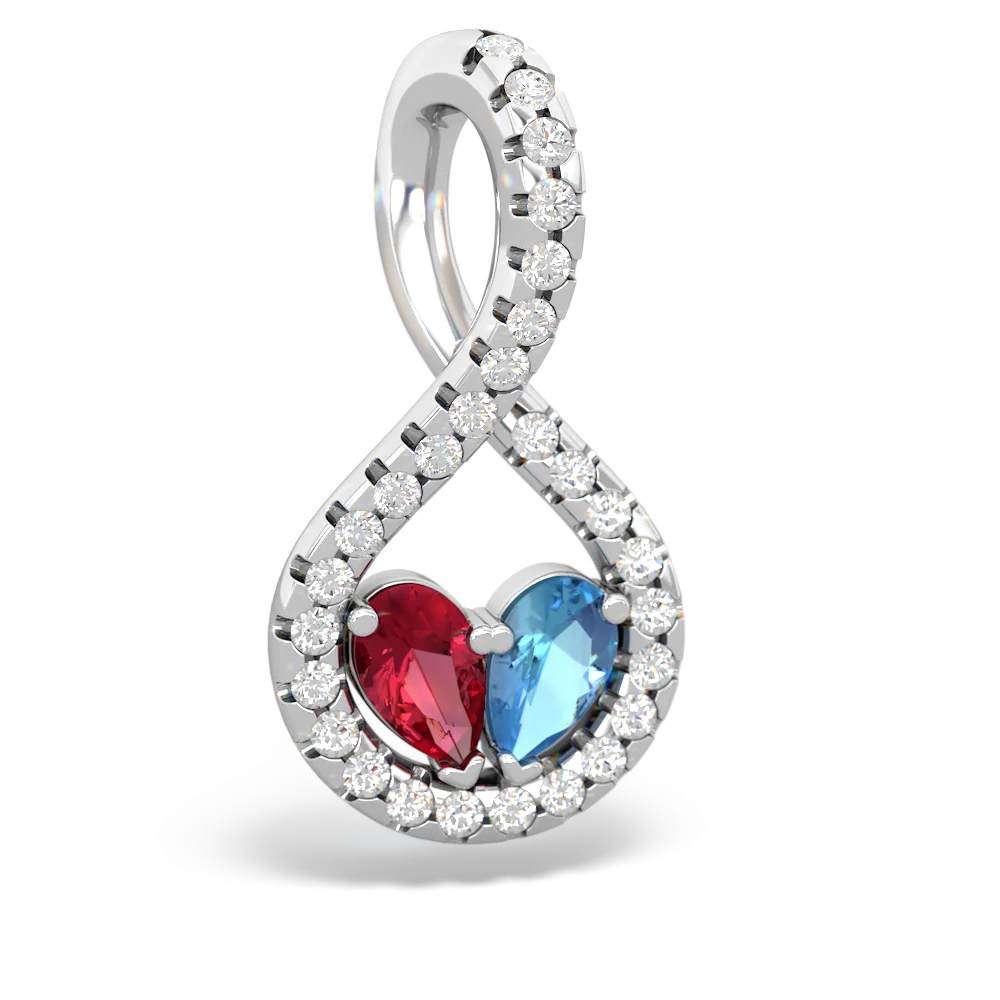 Lab Ruby Pave Twist 'One Heart' 14K White Gold pendant P5360