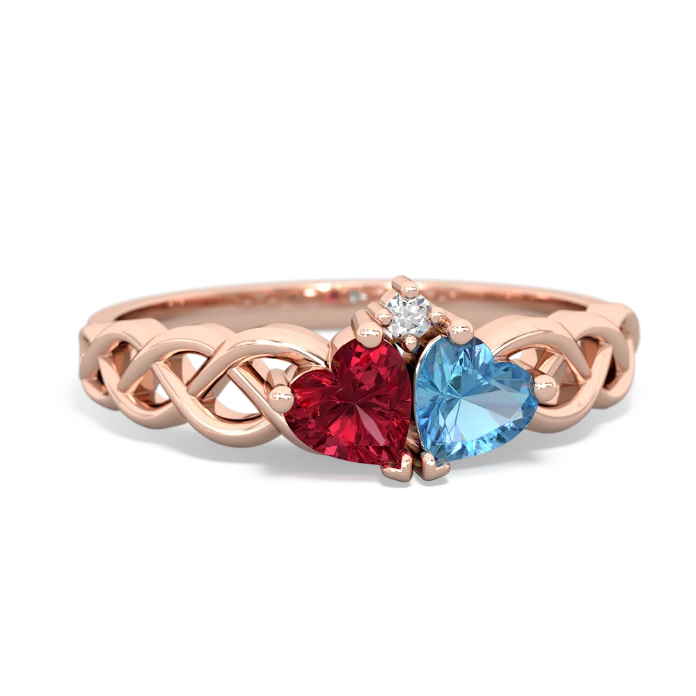 Lab Ruby Heart To Heart Braid 14K Rose Gold ring R5870