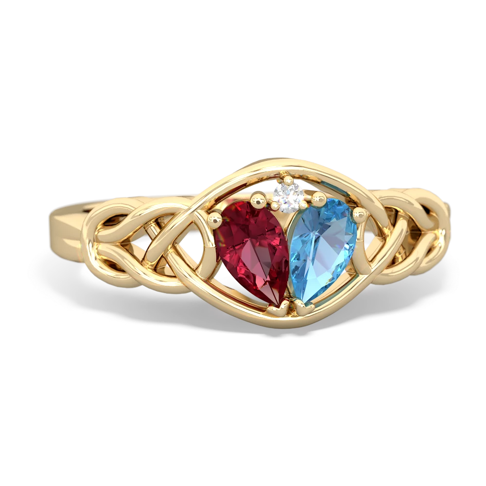 Lab Ruby Celtic Love Knot 14K Yellow Gold ring R5420