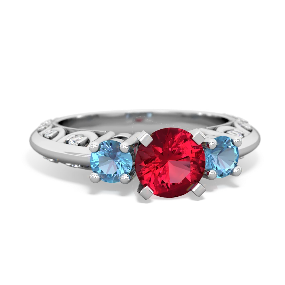 Lab Ruby Art Deco Eternal Embrace Engagement 14K White Gold ring C2003