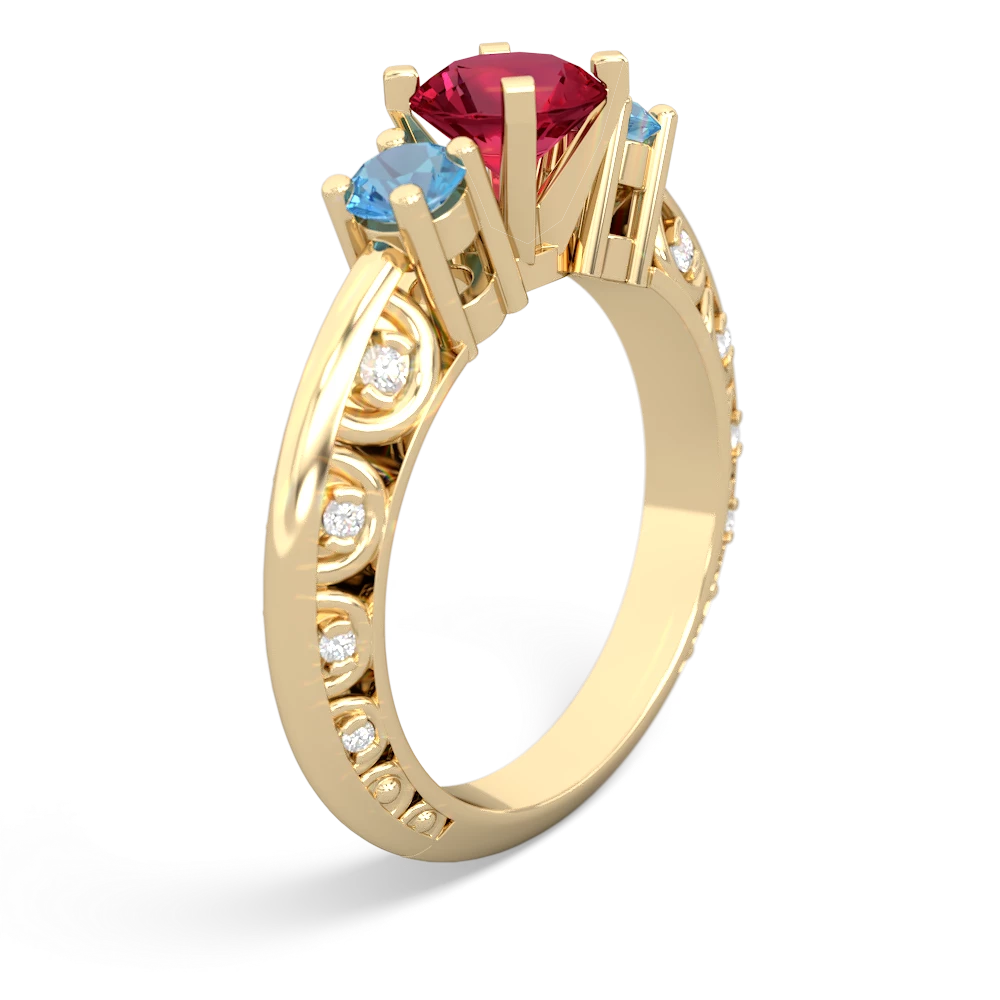 Lab Ruby Art Deco Eternal Embrace Engagement 14K Yellow Gold ring C2003