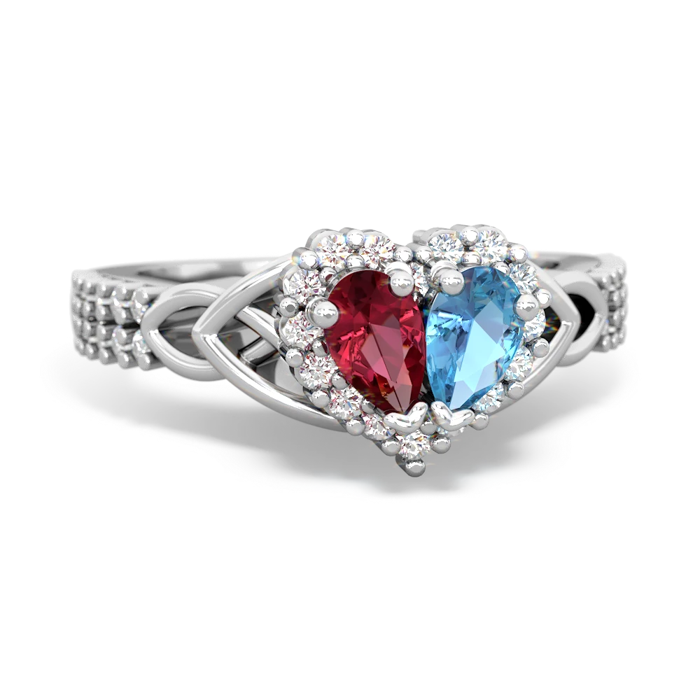 Lab Ruby Celtic Knot Two Hearts As One 14K White Gold ring R2644HRT