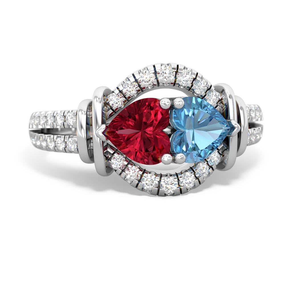 Lab Ruby Art-Deco Keepsake 14K White Gold ring R5630