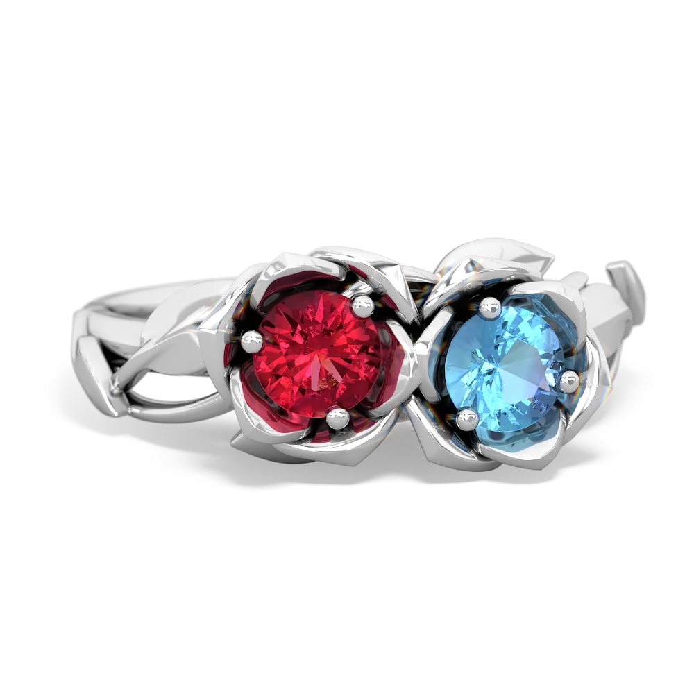 Lab Ruby Rose Garden 14K White Gold ring R5510