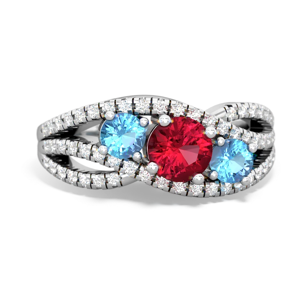 Lab Ruby Three Stone Aurora 14K White Gold ring R3080