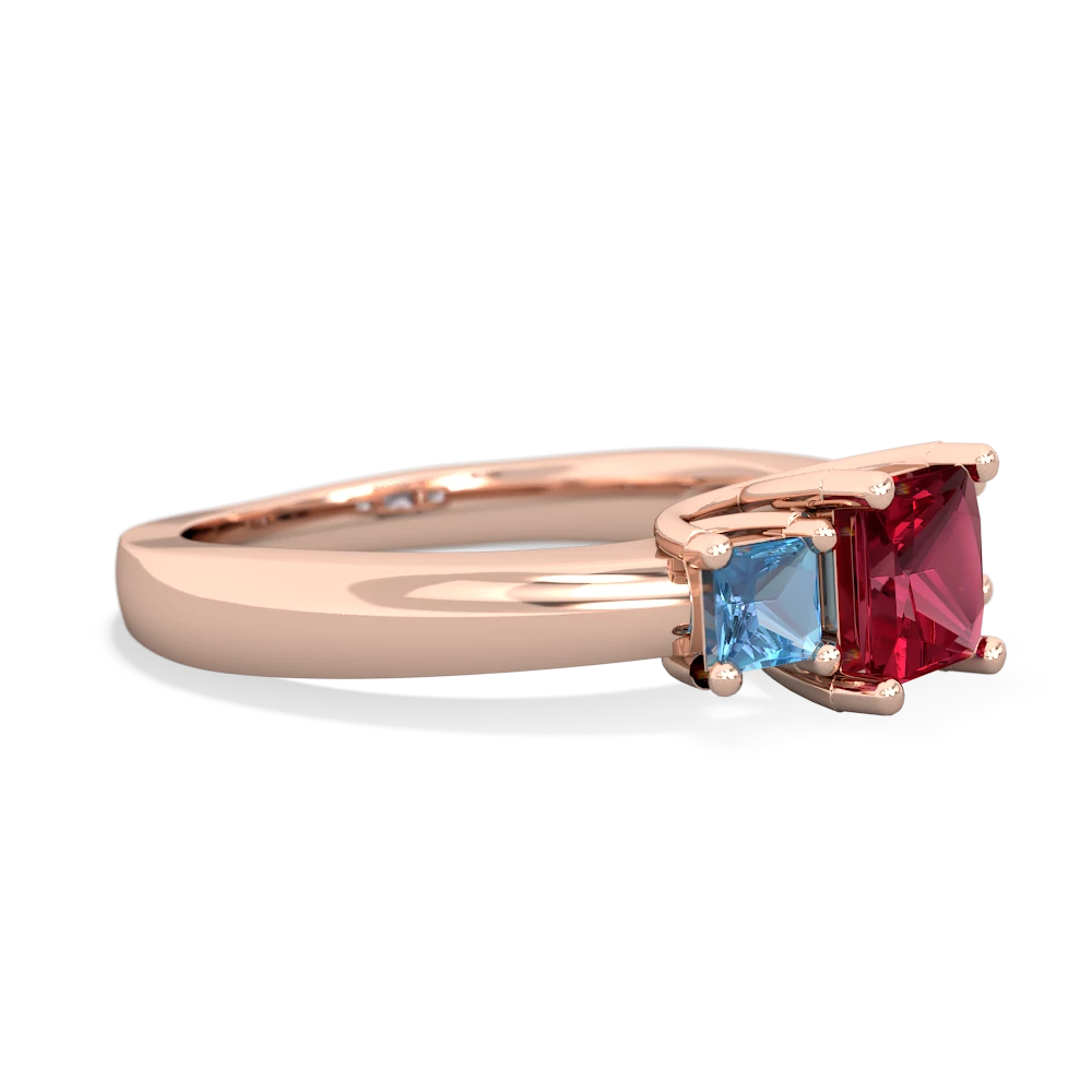 Lab Ruby Three Stone Trellis 14K Rose Gold ring R4015