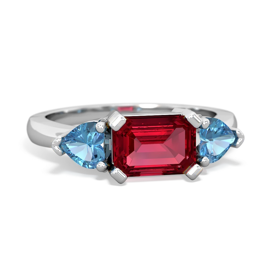 Lab Ruby Three Stone 14K White Gold ring R5235