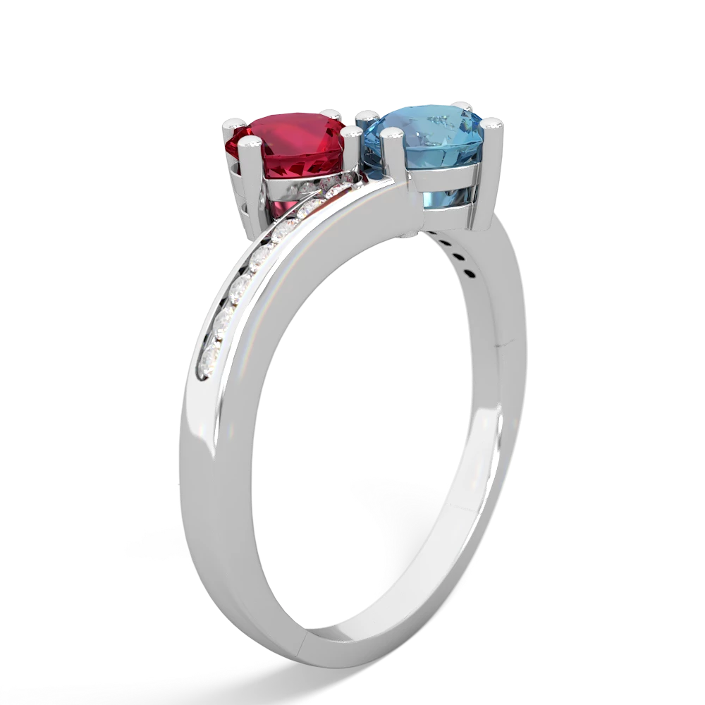 Lab Ruby Channel Set Two Stone 14K White Gold ring R5303