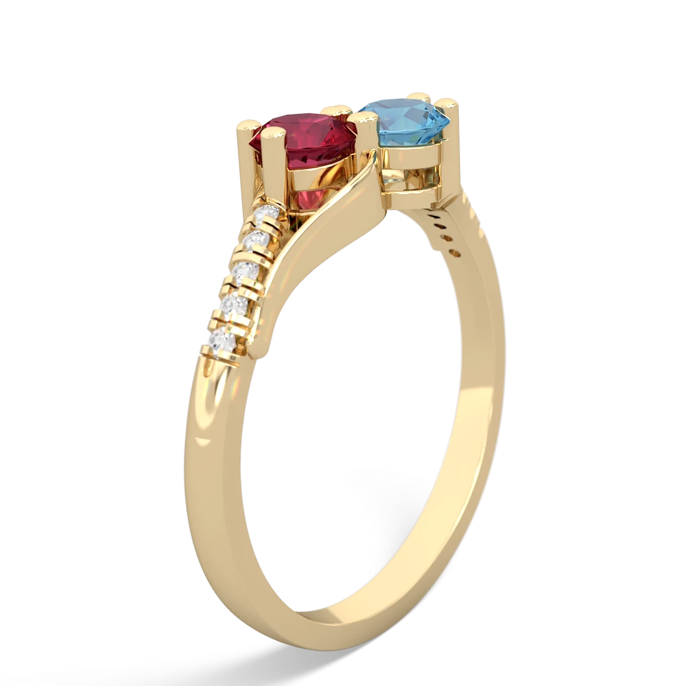 Lab Ruby Infinity Pave Two Stone 14K Yellow Gold ring R5285