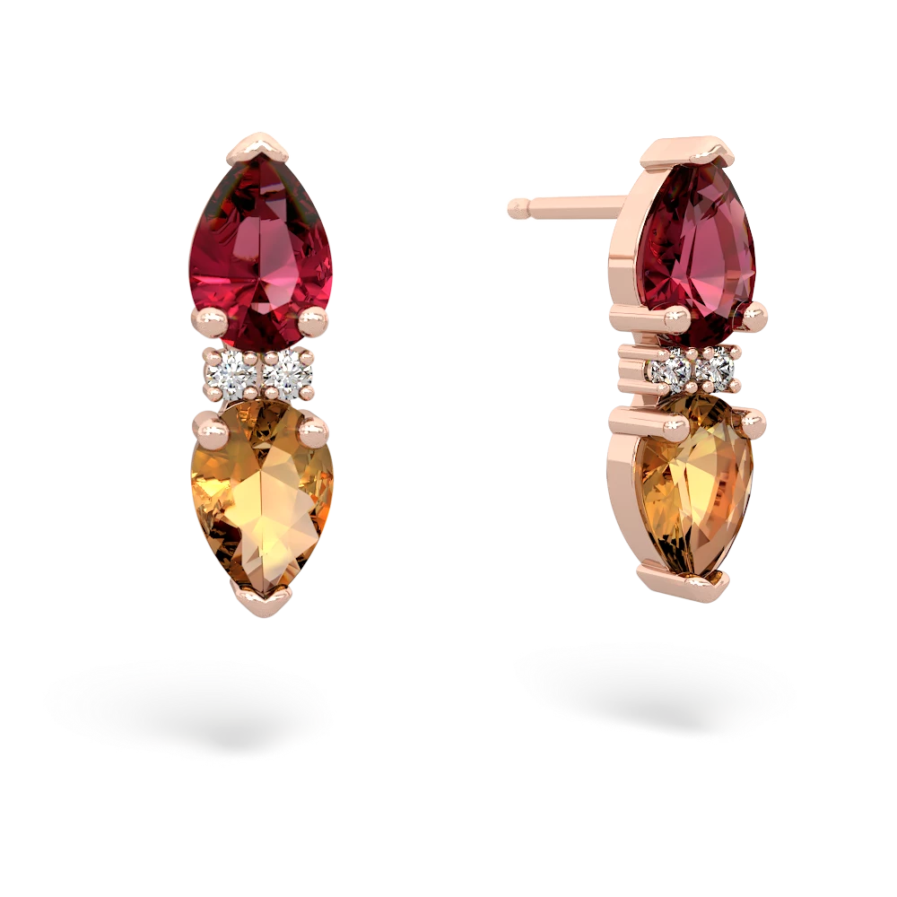 Lab Ruby Bowtie Drop 14K Rose Gold earrings E0865