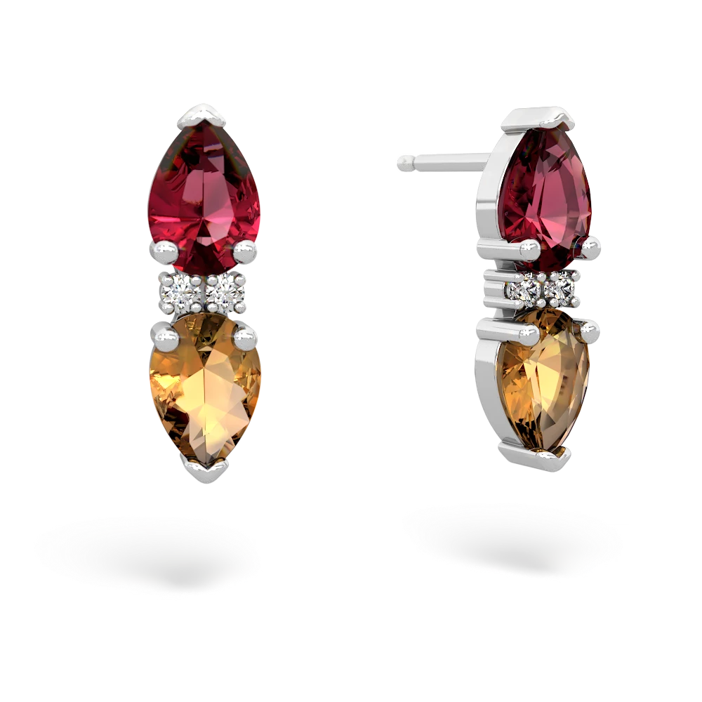 Lab Ruby Bowtie Drop 14K White Gold earrings E0865