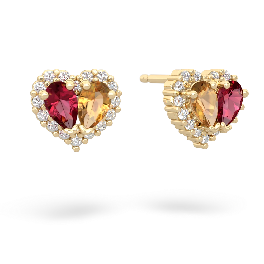 Lab Ruby Halo 14K Yellow Gold earrings E7008