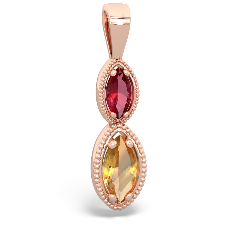 Lab Ruby Antique-Style Halo 14K Rose Gold pendant P5700