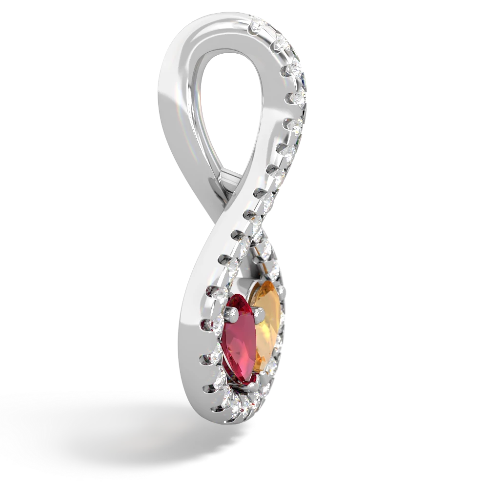 Lab Ruby Pave Twist 'One Heart' 14K White Gold pendant P5360