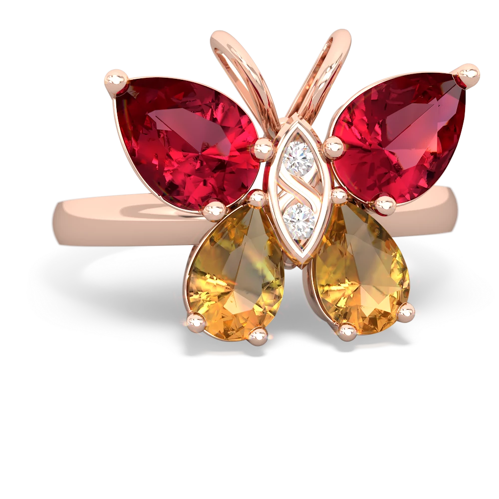 Lab Ruby Butterfly 14K Rose Gold ring R2215