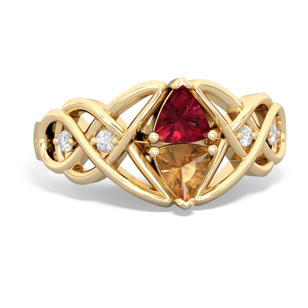 Lab Ruby Keepsake Celtic Knot 14K Yellow Gold ring R5300