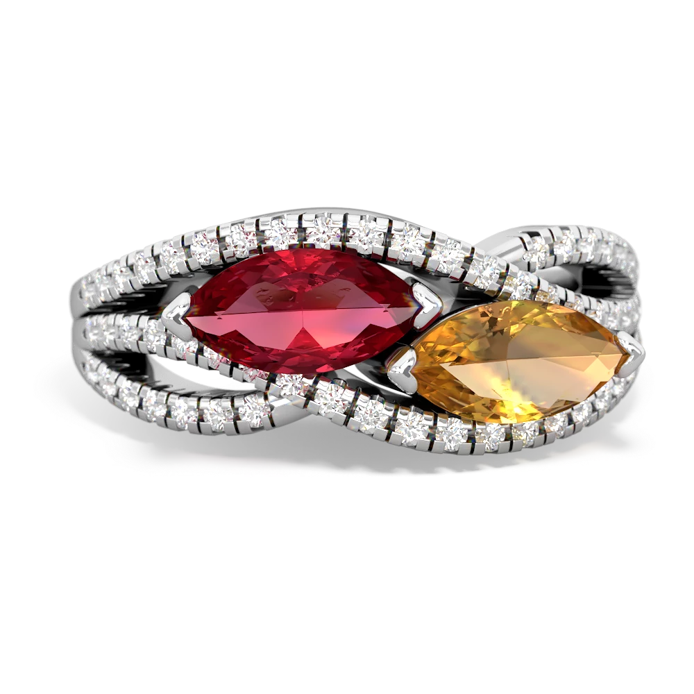 Lab Ruby Diamond Rivers 14K White Gold ring R3070