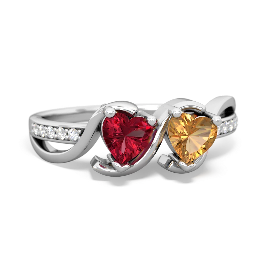 Lab Ruby Side By Side 14K White Gold ring R3090