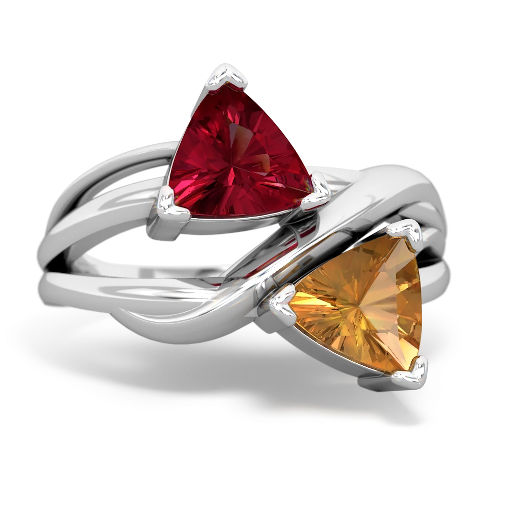 Lab Ruby Split Band Swirl 14K White Gold ring R2341