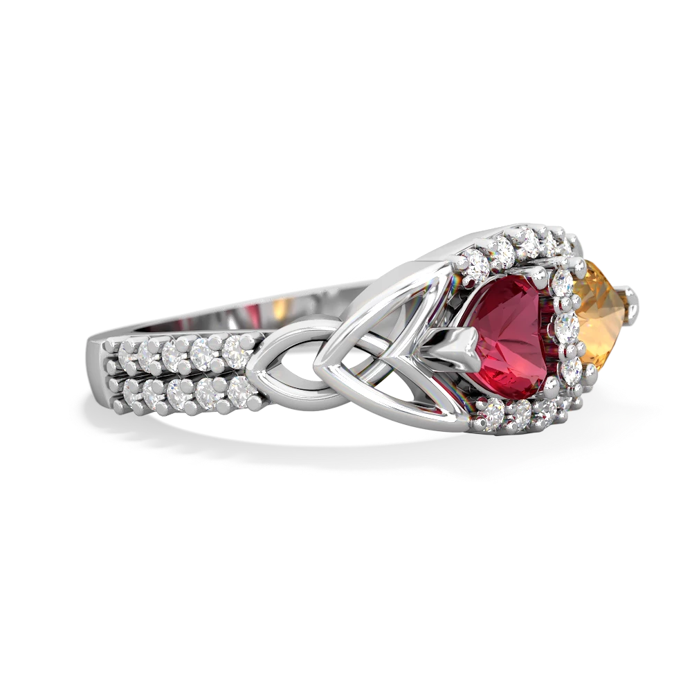 Lab Ruby Sparkling Celtic Knot 14K White Gold ring R2645