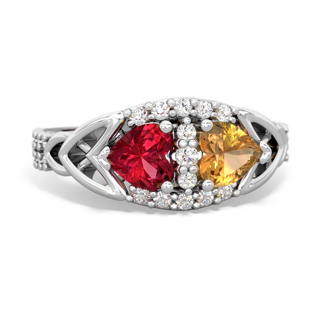 Lab Ruby Sparkling Celtic Knot 14K White Gold ring R2645