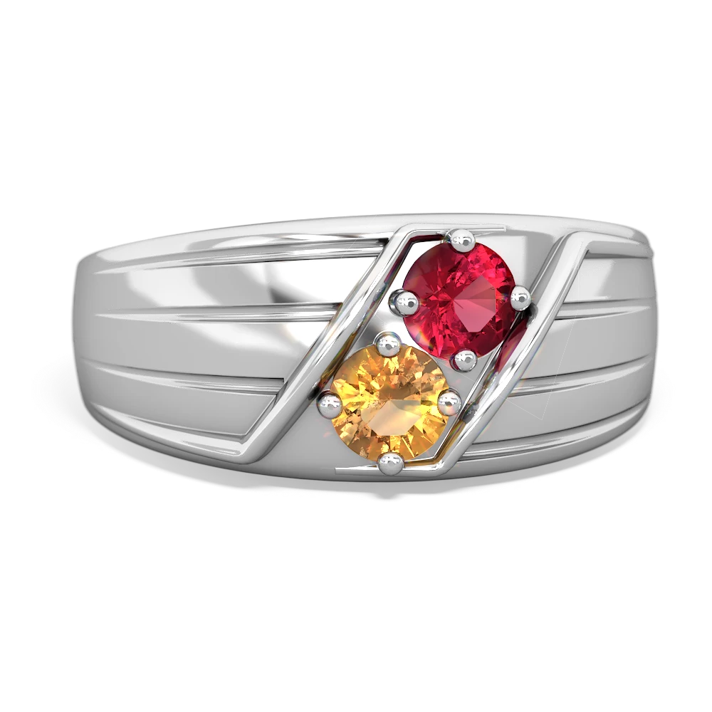 Lab Ruby Men's Streamline 14K White Gold ring R0460