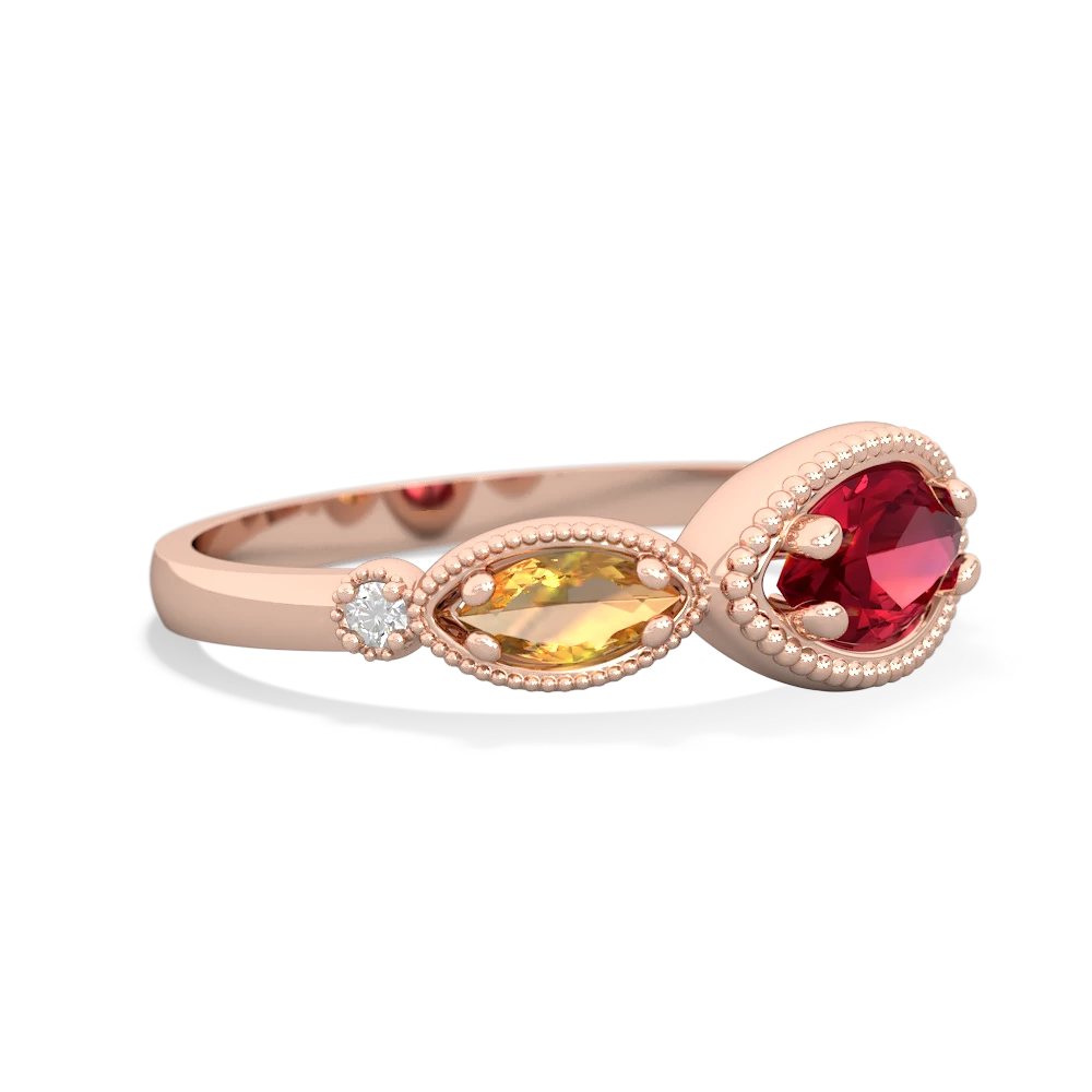 Lab Ruby Milgrain Marquise 14K Rose Gold ring R5700