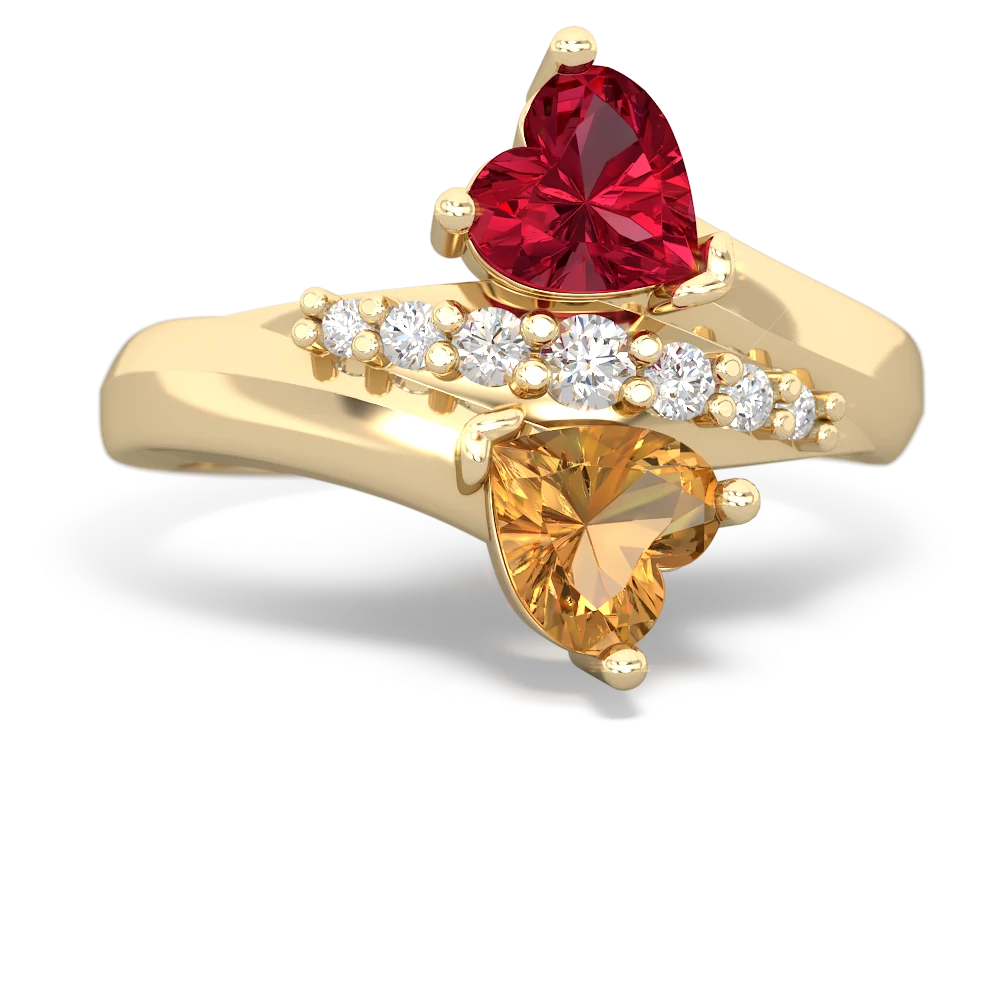 Lab Ruby Heart To Heart 14K Yellow Gold ring R2064