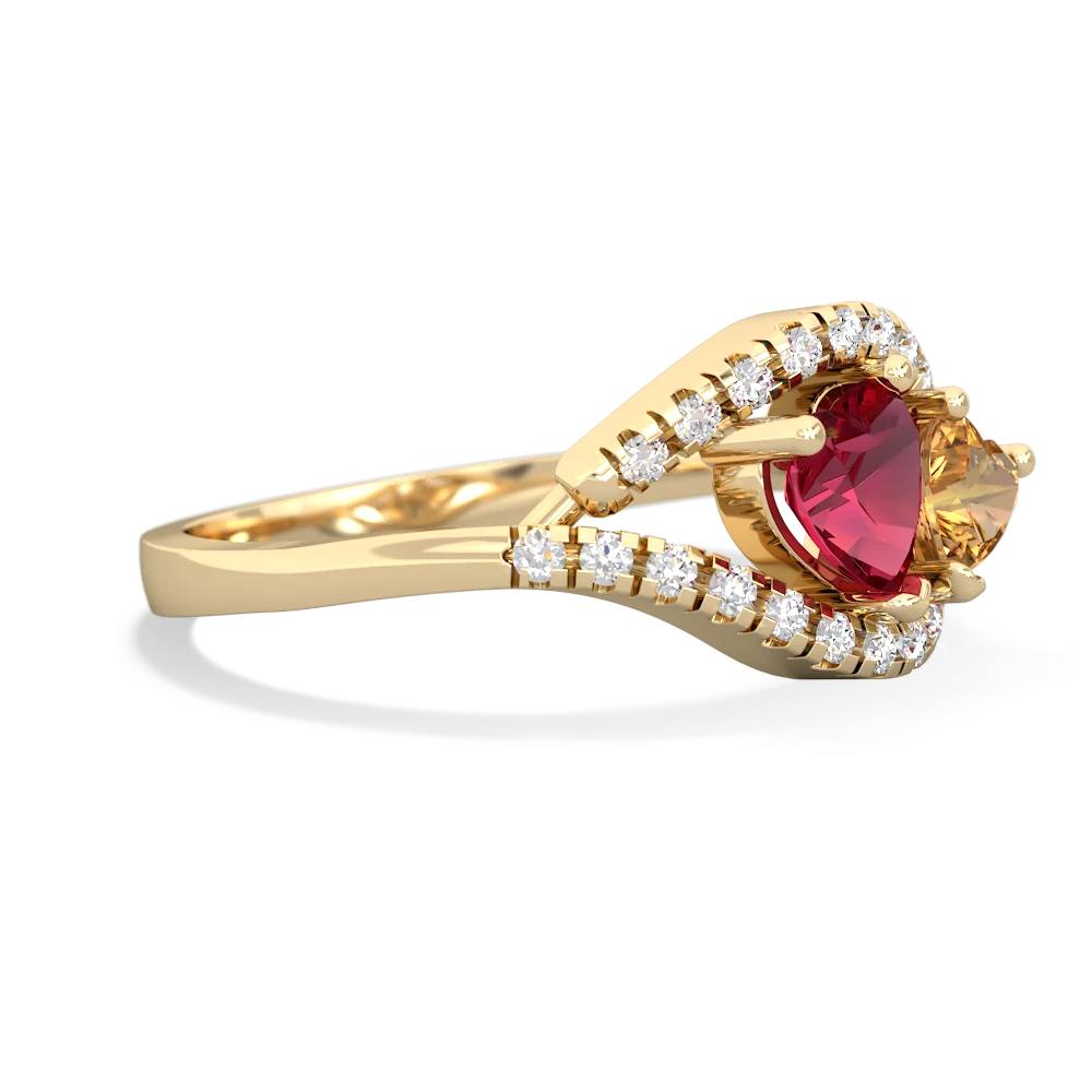 Lab Ruby Mother And Child 14K Yellow Gold ring R3010