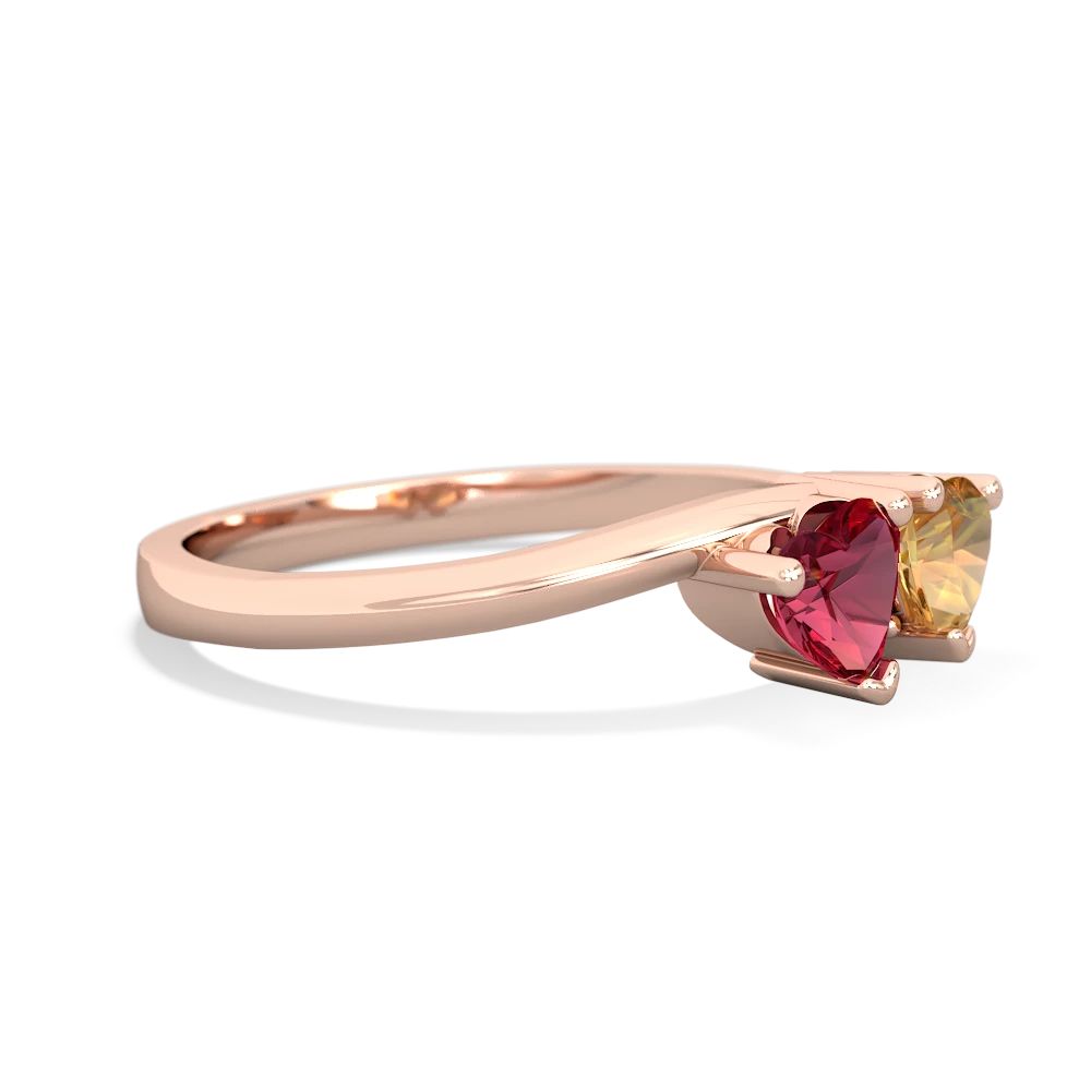 Lab Ruby Sweethearts 14K Rose Gold ring R5260