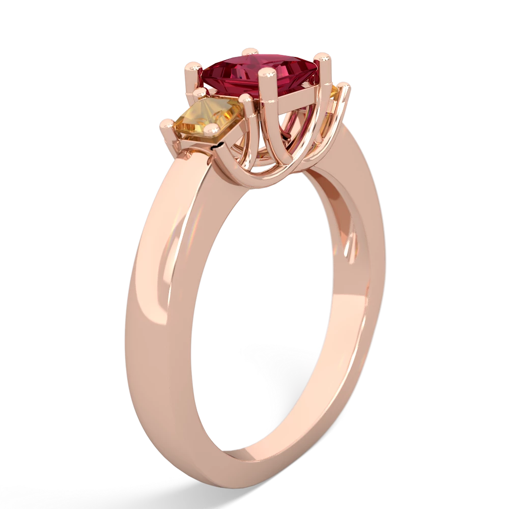 Lab Ruby Three Stone Trellis 14K Rose Gold ring R4015