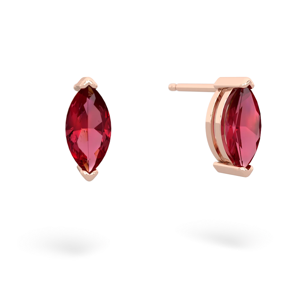 Lab Ruby 8X4mm Marquise Stud 14K Rose Gold earrings E1701