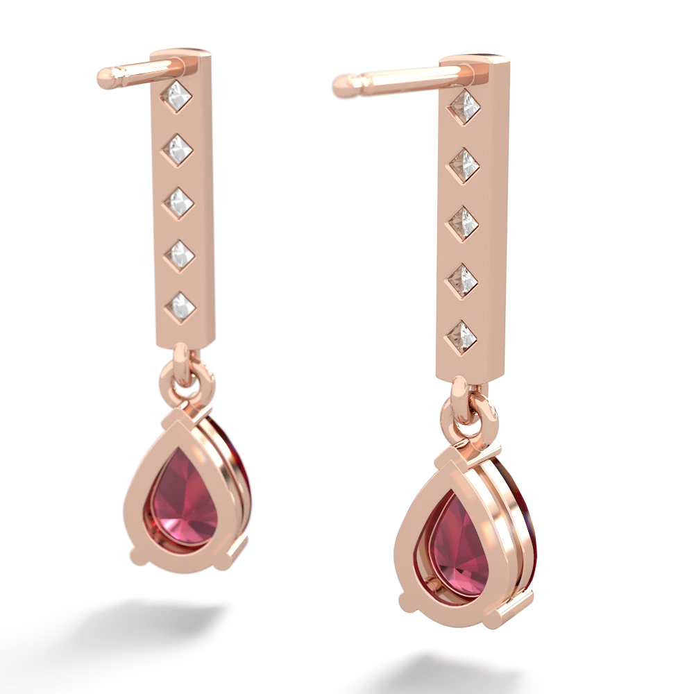 Lab Ruby Art Deco Diamond Drop 14K Rose Gold earrings E5324